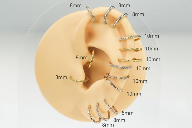 HQLA 16G 18G 6mm 8mm 10mm Hinged Clicker Segment CZ Twisted Clicker Nose Rings Hoop Helix Cartilage Daith Tragus Sleeper Earrings Body Piercing for Women Men - Image 4